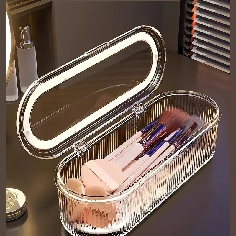 1pc Transparent Make-Up Pinsel Organizer mit Deckel Kosmetik Pinsel Lagerung Box Staubdicht Acryl Halter Eitelkeit Bad Zubehör