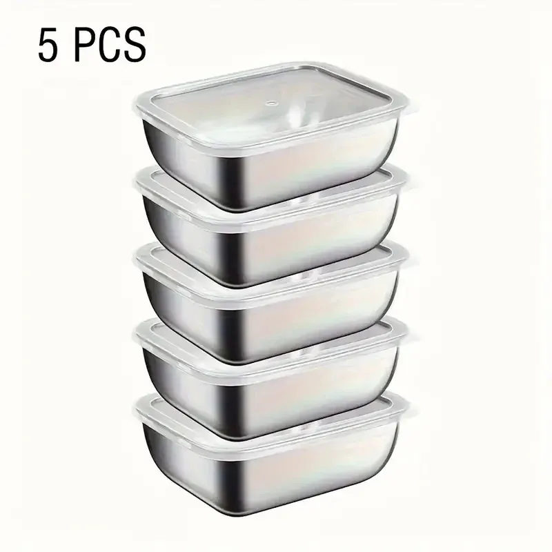 5-teiliges Edelstahl-Lebensmittelbehälter-Set, Stapelbare Meal-Prep-Boxen für Kühlschrank, Mittagessen, Reisen und Küche