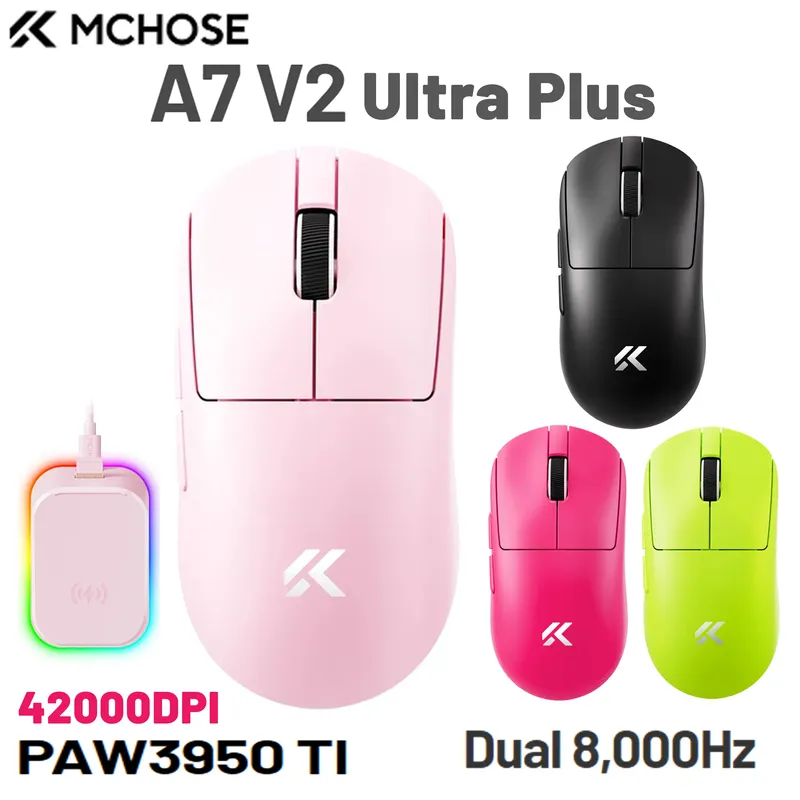 MCHOSE A7V2 Ultra Plus eSports Gaming-Maus 3950TI Trimode 42000DPI Leichte Doppel-8k-Maus Importierte Super-Glide-Glasbeschichtung