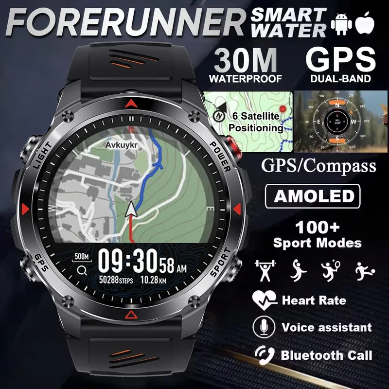 Forerunner 570 GPS-Smartwatch, 3 ATM, wasserdicht, AMOLED-Bildschirm, MEHRBAND, GNSS, Kompass, Höhenmesser, Taschenlampe, Sport-Smartwatch für Herren