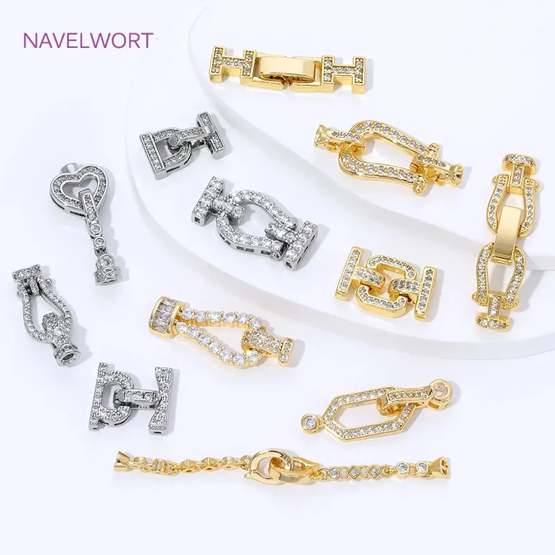 18K Vergoldete Messing-Schmuckverschlüsse für Armbänder, mit Zirkon-Verbindungsverschluss, Schmuckverschlüsse, DIY-Halsketten-Zubehör