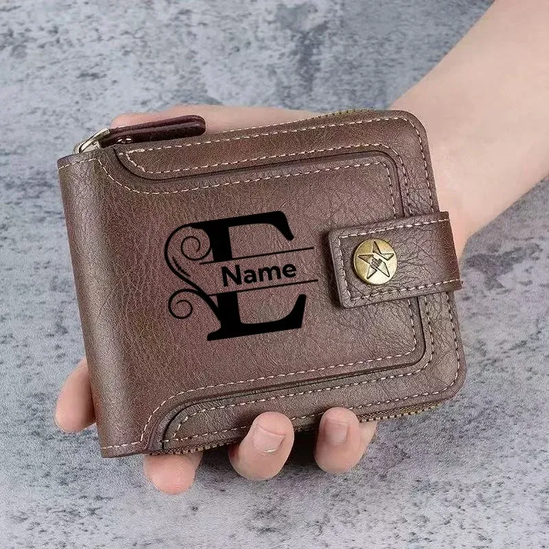 Personalisierte Herren-Geldbörse - Individuell Gravierte Kunstleder-Brieftasche mit Namen und Buchstaben, Vatertagsgeschenk, Braun