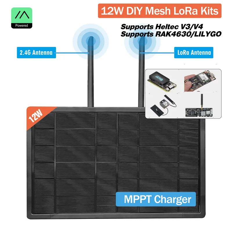 12W MPPT Solarpanel Heltec 433 868 915Mhz LoRa Akku Outdoor IP67 Wasserdicht Wifi Meshtastic RAK4631 LILYGO ESP32 Arduino IoT