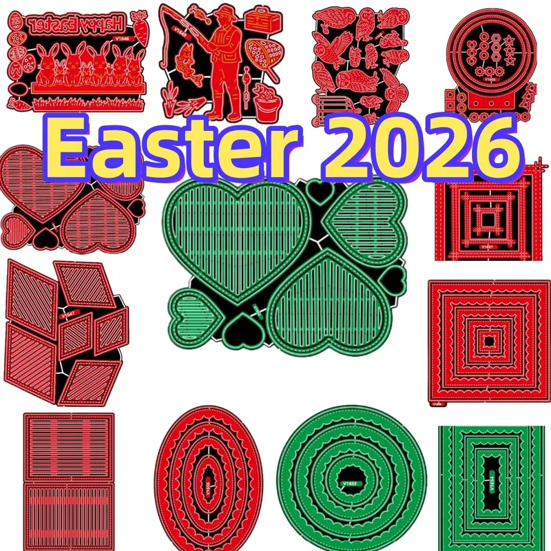 Ostern 2026 Hasen-Angeln Lamellenrahmen mit Herz- und Muscheldesign Metall-Stanzformen Klare Stempel für DIY-Kartenherstellung Scrapbooking-Dekoration