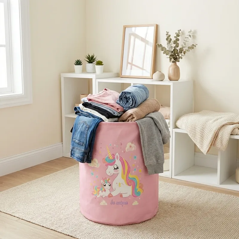 Einhorn-Wäschekorb, faltbarer Aufbewahrungseimer aus Segeltuch mit großem Fassungsvermögen, Aufbewahrung von Kinderspielzeug und Kleidung, Badezimmer zu Hause