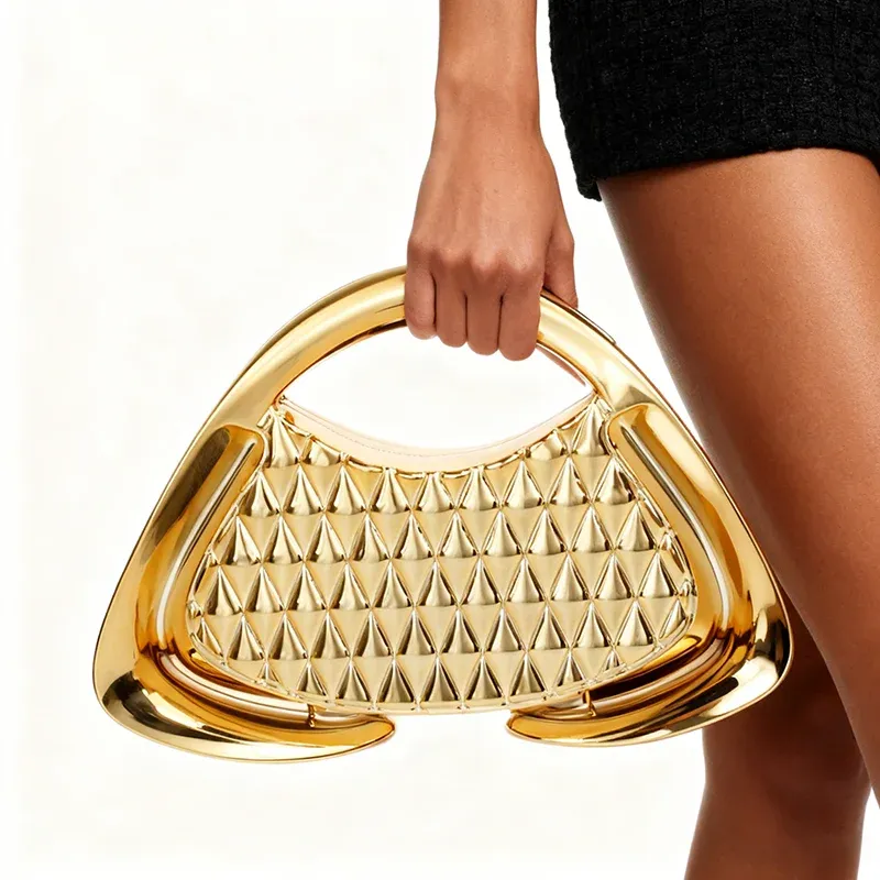 Luxus-Handtaschen für Damen, Metallic-Ketten-Umhängetasche, Acryl-Clip-Tasche, elegante Abendtasche, Mesh-Trapez-Handtasche