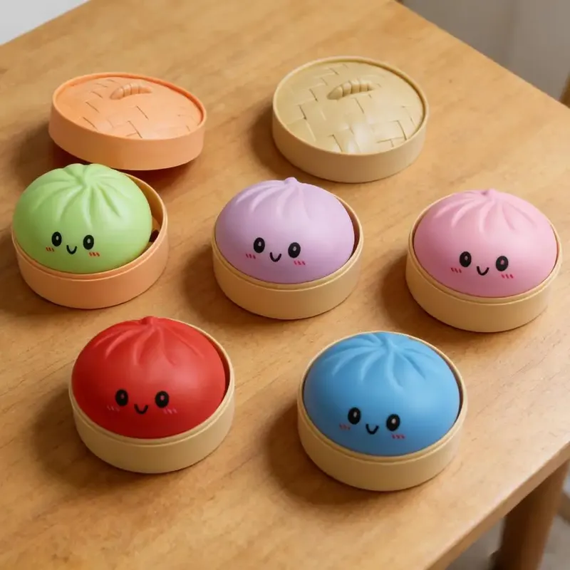 Baozi Squishy-Spielzeug mit Dampfgarer-Box, stressreduzierendes Rebound-Spielzeug, sensorischer Stressball für Erwachsene ﻿