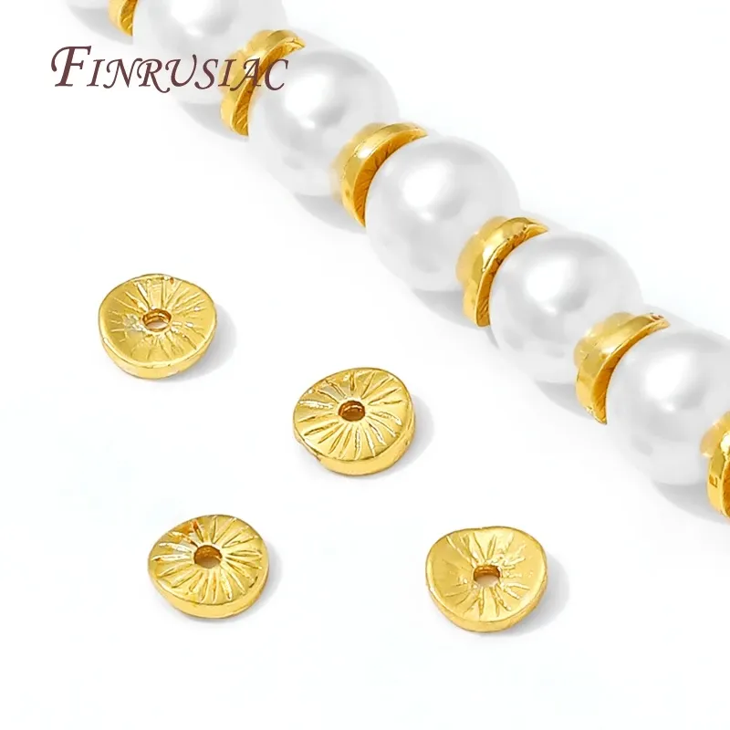 6 mm 18K vergoldete runde Abstandsperlen für die Schmuckherstellung, Messing-Abstandsperlen mit gewölbter Prägung, Perlen-DIY-Armbandzubehör