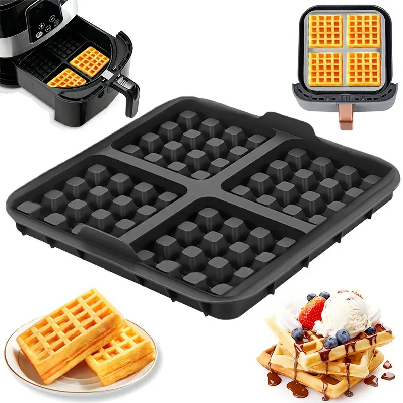 Silikon-Keksform-Set für Heißluftfritteusen, quadratisches Waffelmodell, antihaftbeschichtetes Backblech, kompatibel mit Pfannkuchen, Backzubehör