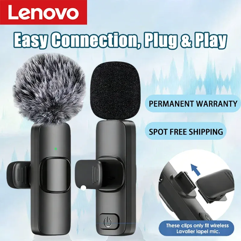 Lenovo Mini Tragbares Kabelloses Lavalier-Mikrofon für Live-Übertragung Gaming Audio-Video-Aufnahme iPhone Android