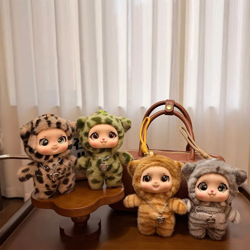 SXH Niedliche Cartoon-Leoparden-Serie Großäugige Vinyl-Gesichts-Plüschpuppe Anhänger Rucksack-Dekoration Geschenke
