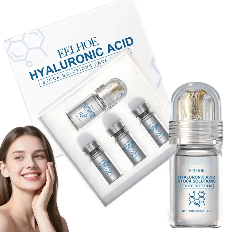 Hyaluronsäure-Stammlösungen Gesichtsserum mit Roller-Mikronadel-Set Feuchtigkeitsspendendes Anti-Falten Gesichtsserum Glättend Erfrischend