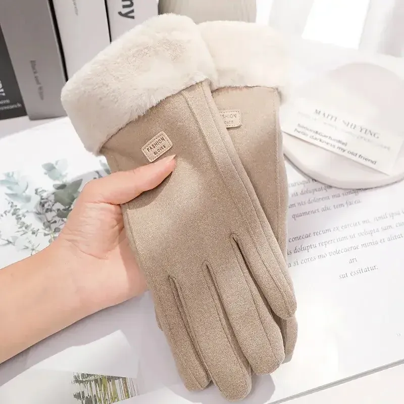 Frauen Winter Dicke Plüsch Handschuhe Mode Warme Wildleder Outdoor Guantes Dame Touchscreen Fahren Handschuhe Sport Radfahren Fäustlinge
