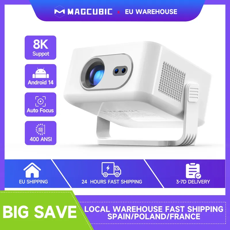 Magcubic Android 14 Autofokus HY300Max Tragbarer Projektor 400ANSI WiFi6-Projektor, unterstützt 8K Full HD Home Outdoor Cinema HY300