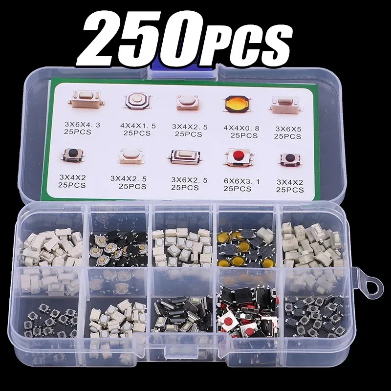 250/100 Stück taktile Drucktastenschalter-Kits 10 Modelle Auto-Fernbedienung Tablet Micro Momentary Keys Button Touch Mikroschalter