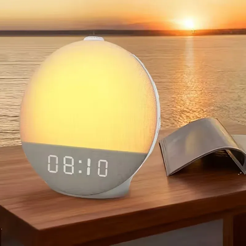 Sonnenaufgang-Wecker mit Dimmbarem Nachtlicht und 30 Beruhigenden Klängen, Weißes-Rauschen-Gerät, Aufwachlicht für Kinder und Erwachsene, Schlafzimmeruhr