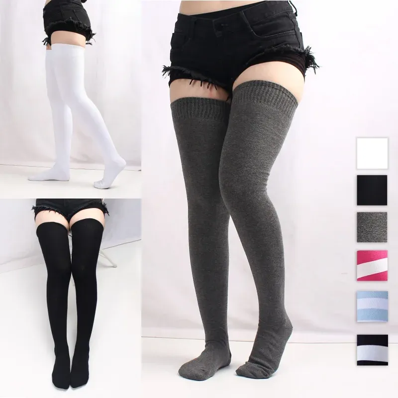 1 Paar Damen-Overknee-Socken aus gekämmter Baumwolle, oberschenkelhohe Socken in Übergröße, lange, locker sitzende, gestreifte, modische, lässige Alltagskleidung