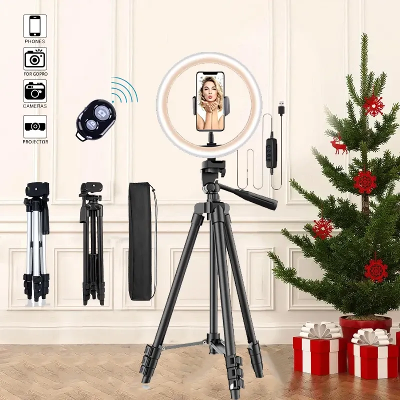 RingLight Telefon Fotografie Videoleuchte 10" 26cm Fülllicht Dimmbare Lampe Streaming Ringlicht mit Stativ Tiktok YouTube