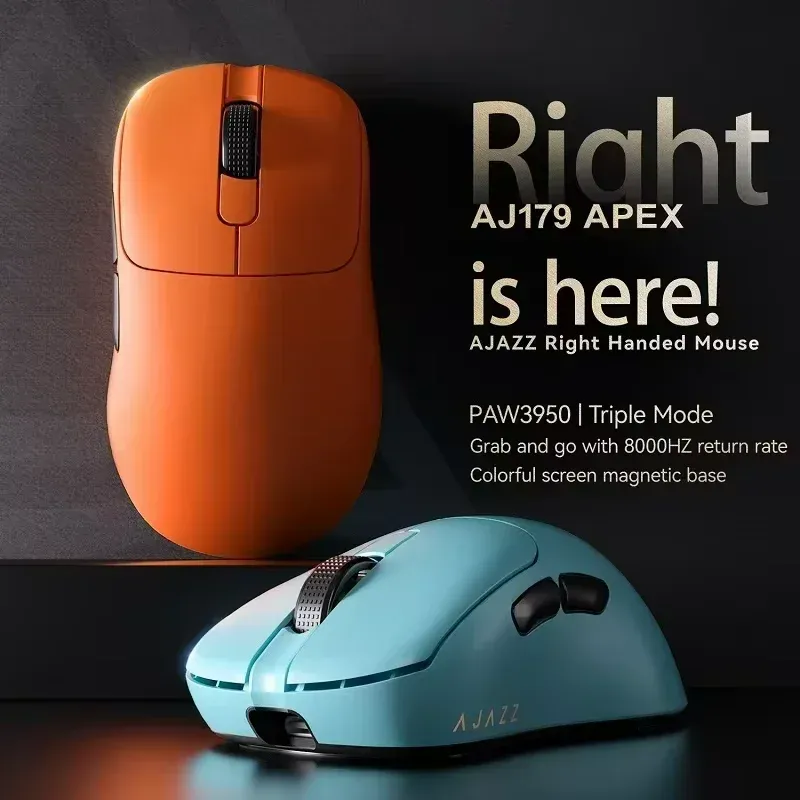 Ajazz AJ179 APEX Kabellose Gaming-Maus mit Farbbildschirm-Basis, Bluetooth, PAW3395, 400mAh Akku, 8000Hz Bildwiederholrate