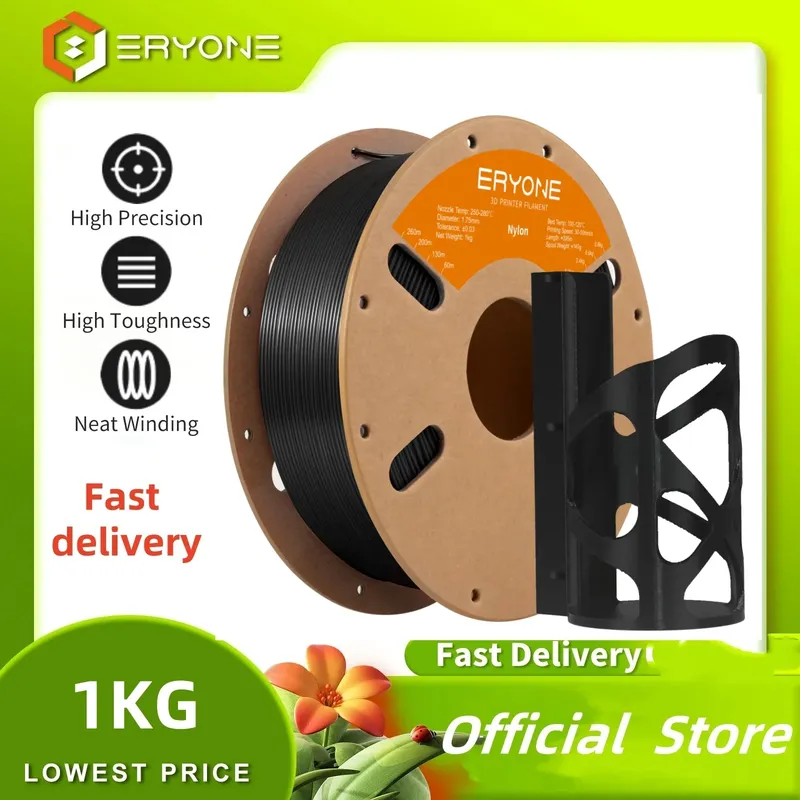 Eryone Nylon PA6 3D-Druckfilament 1,75 mm 1 kg/Rolle Hohe Qualität Keine Verwicklung Perfekt gespultiert für FDM 3D-Drucker Kostenloser Versand