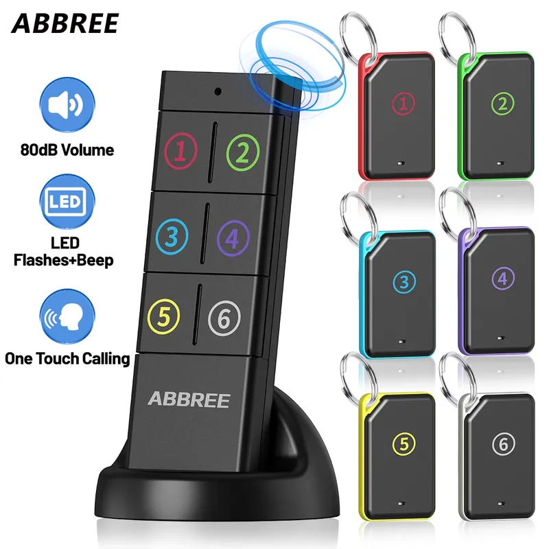 ABBREE KF-106 Kabelloser Schlüsselfinder, RF-Schlüssellocator, Haustier-Tracker, Geldbörsen-Tracker, Fernbedienung, 1 HF-Sender, 6 Empfänger