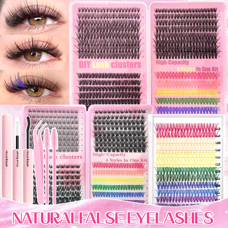 [Persönliche Wimpern] 240/390/600 Clusterfarbe Mixed Wimpernverlängerungsset Make-up Anfänger Falsche Wimpern