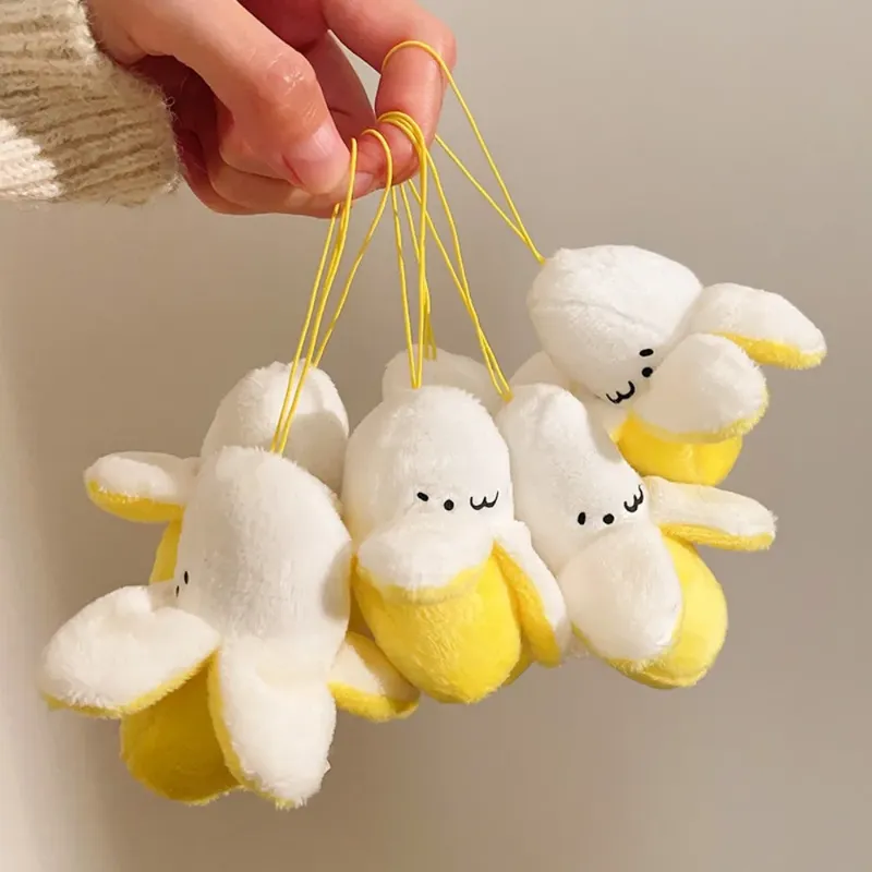 Kreativer Bananen-Anhänger-Schlüsselanhänger für Damen und Mädchen, weicher Plüsch-Anhänger für Handy, Geldbörse, Handtasche, Dekoration, Urlaubsgeschenke