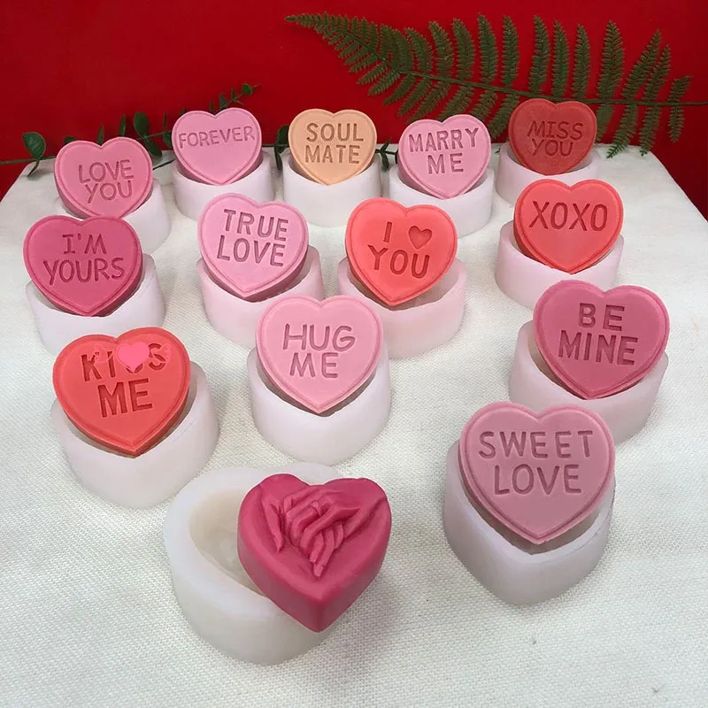 7 Stile 3D-Buchstaben herzförmige Silikon-Kerzenform DIY Liebe Seife Aromatherapie Gips Harzform Valentinstag Geschenk Kunst