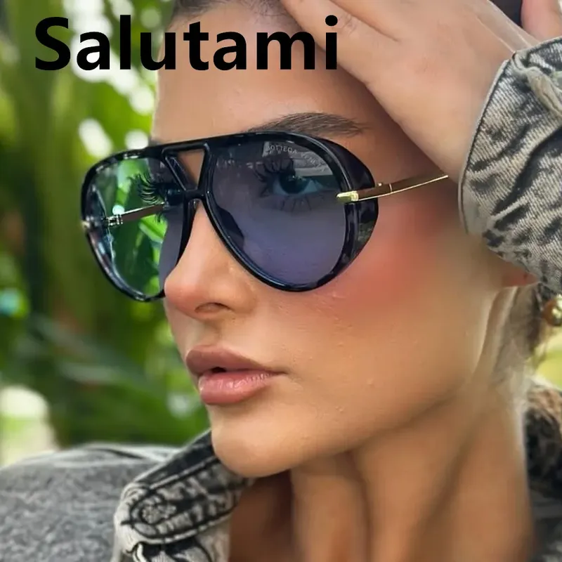 Vintage-Sonnenbrille mit dickem Rahmen, Legierung, Cat-Eye-Sonnenbrille für Damen, neue Mode, blau-grüne Sonnenbrille, Damen, Übergröße, ovale Driving Shades