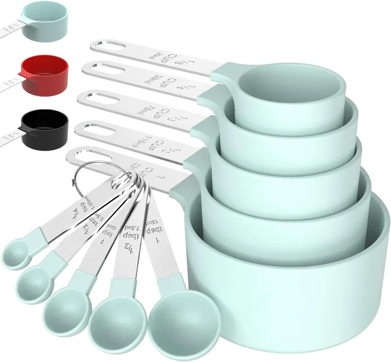8-teiliges Messbecher- und Löffel-Set, stapelbare, ineinander steckbare Messbecher mit Edelstahlgriff, Küchenhelfer zum Kochen und Backen