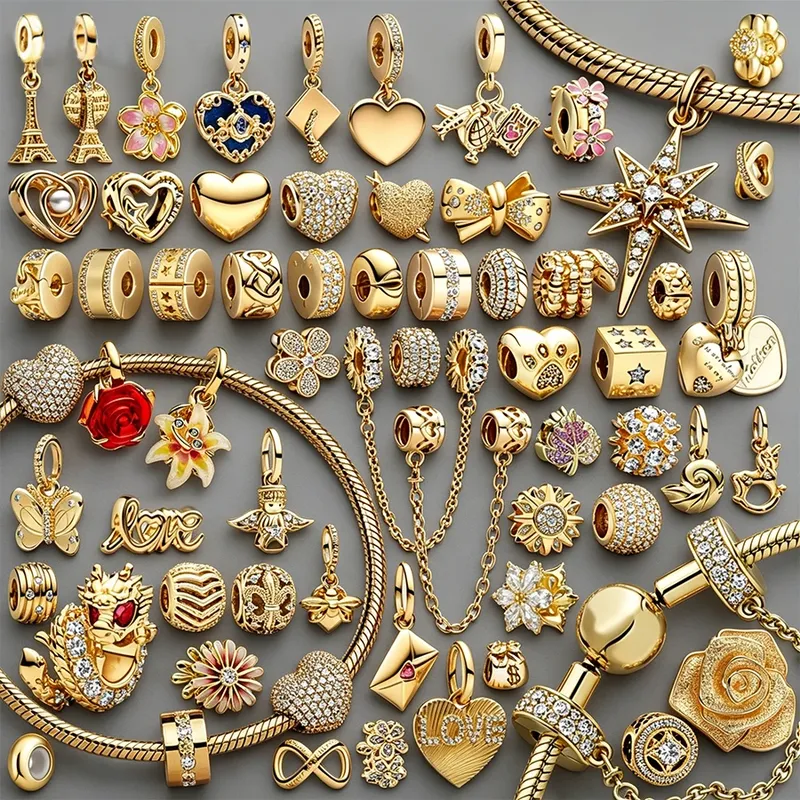 NEUE Vergoldete Luxus-Symbolanhänger für Armbänder DIY Schmuckherstellung Herz Blume Stern Drache Rose Anhänger-Perlen für Frauen Geschenk