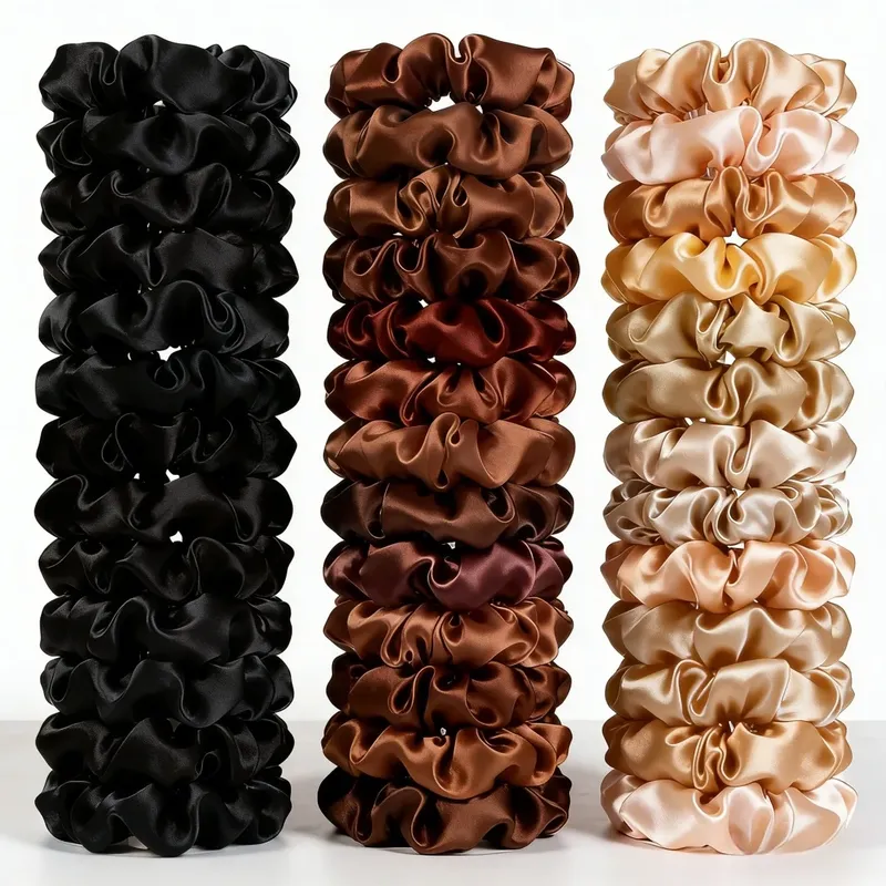 1/30/60/100 Stück große Satin-Haargummis, 100 Farben, Damen, klein, 6,5 cm, Kopfbedeckung, Haargummis, Zubehör, lässig, süßer schwarzer Kaffee
