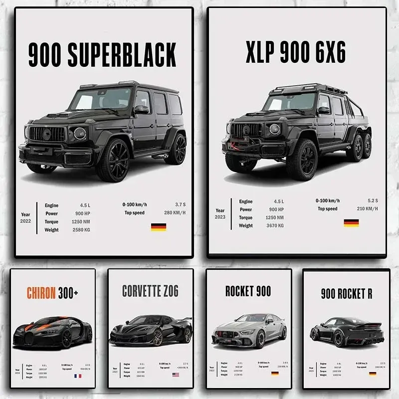 Luxuriöse Sport-Offroad-Autos mit 900 Raketen, nordisches Supercar-Markenauto-Poster, ästhetischer Leinwanddruck, Wandkunst, Garage, Raumdekoration