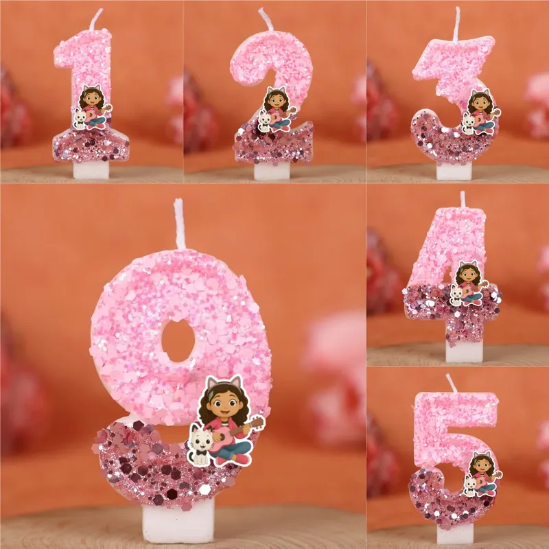Gabbys Puppenhaus Zahlenkerze 0-9 Anime 3D Niedliche Kindergeburtstagsfeier Geburtstagstorte Kerzen Babyparty Partygeschenke