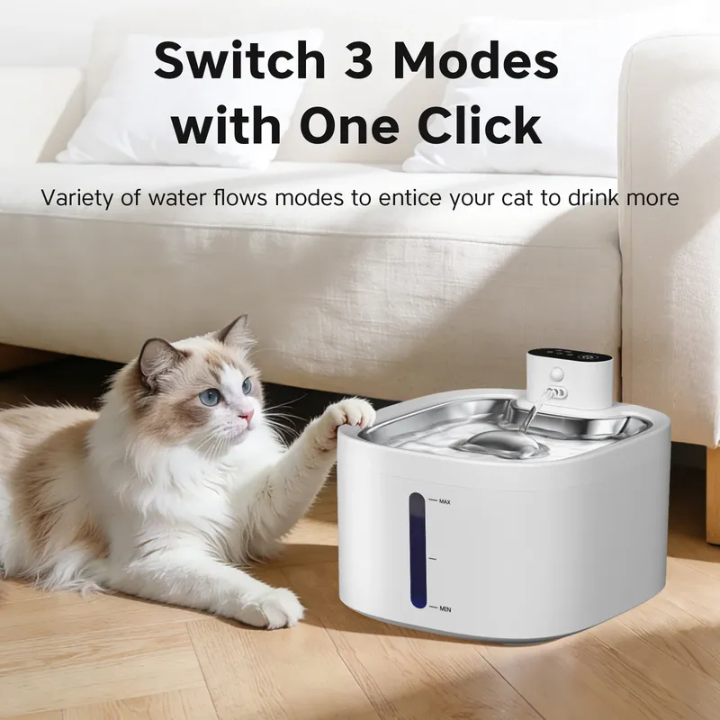 Kabelloser Katzen-Trinkbrunnen 3,5L Haustier-Wasserspender 4000mAh Langlebige Batterie Edelstahl-Unterlage und Bewegungssensor