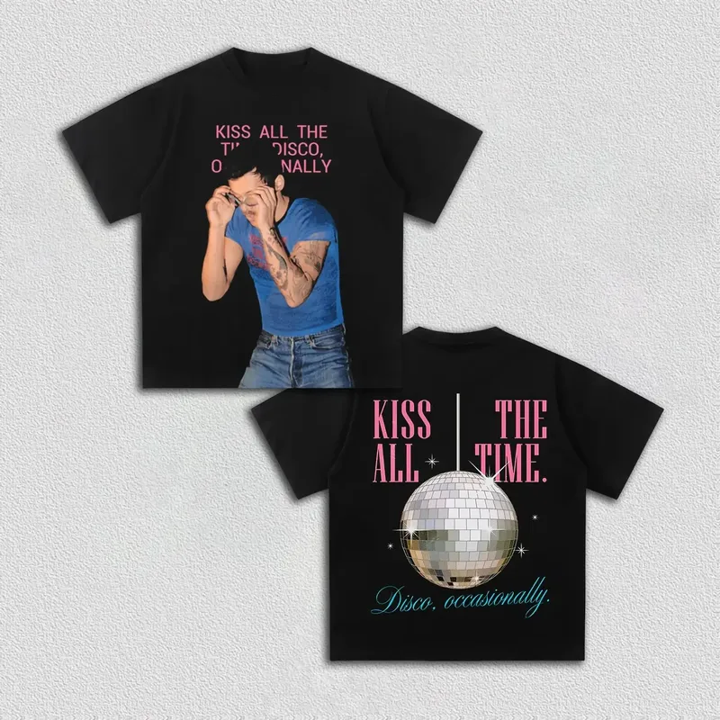 Harry Styles Kiss All the Time Album 100% Baumwolle Unisex-Shirt 2026 Sommer O-Ausschnitt Herren Y2k Hip Hop Kurzarm-T-Shirt Fan-Geschenk