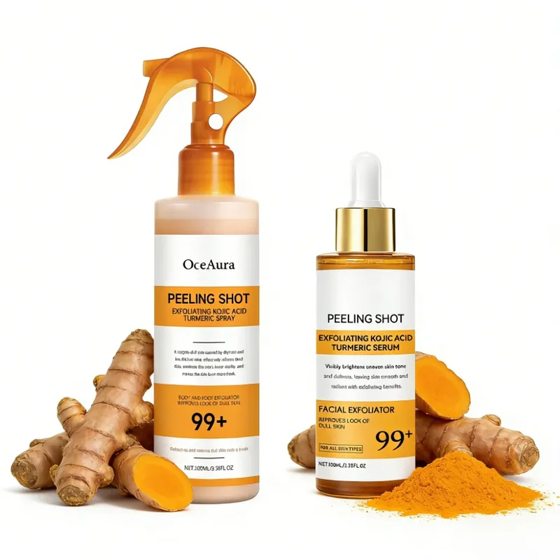 Kojisäure-Kurkuma-Spray und -Serum Keratin-Pflege Exfolierende Peeling-Lösung Nährende Feuchtigkeitsspendende Hautpflege für Straffheit