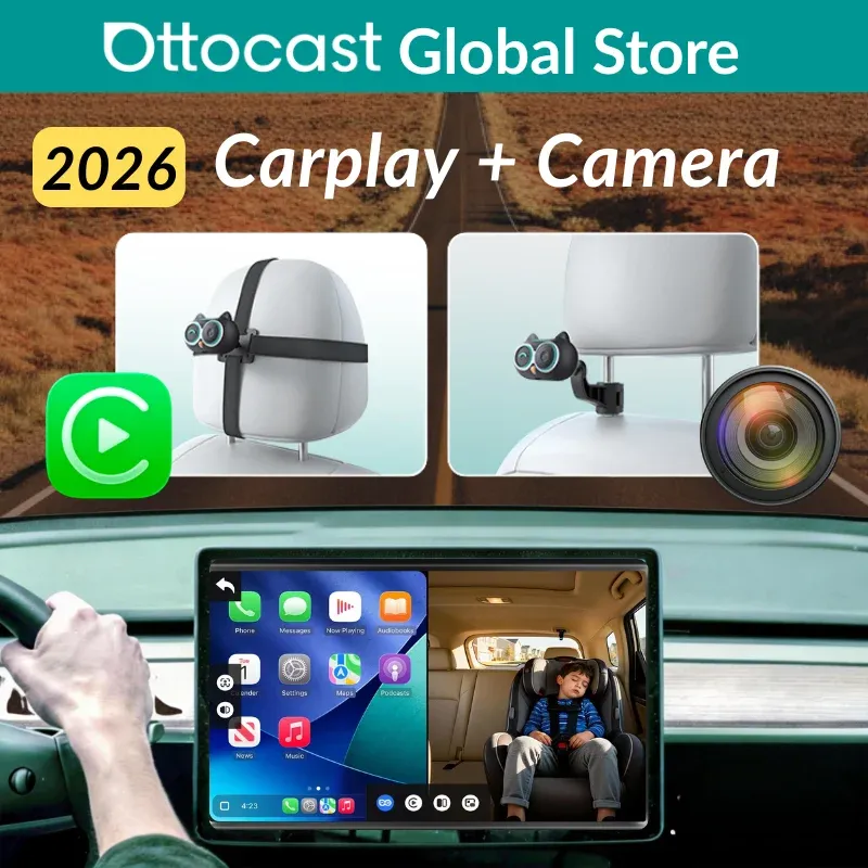 OTTOCAST Cabin Care Kabelloser CarPlay-Adapter Babykamera 1080P HD 150° °   Weitwinkel-Nachtsicht-Echtzeit-Rücksitzmonitor
