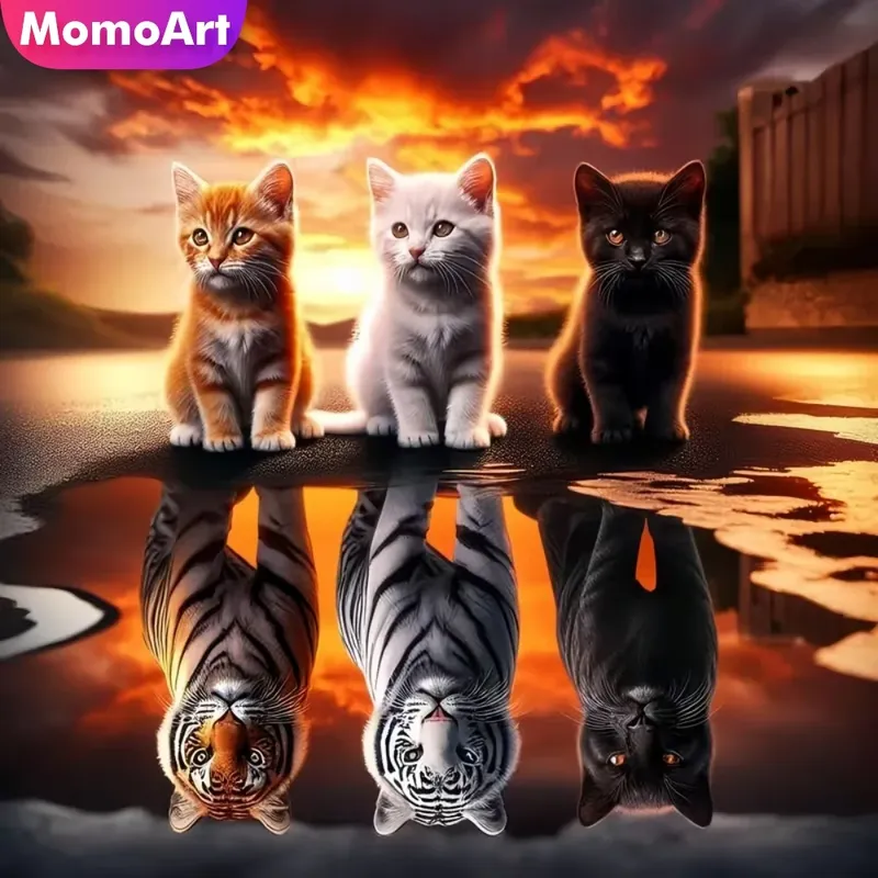 Momoart 5D DIY Diamantmalerei Katze Tier Sets Kreuzstich Reflexions-Diamantmosaik Tiger Wohnzimmer Kunsthandwerk