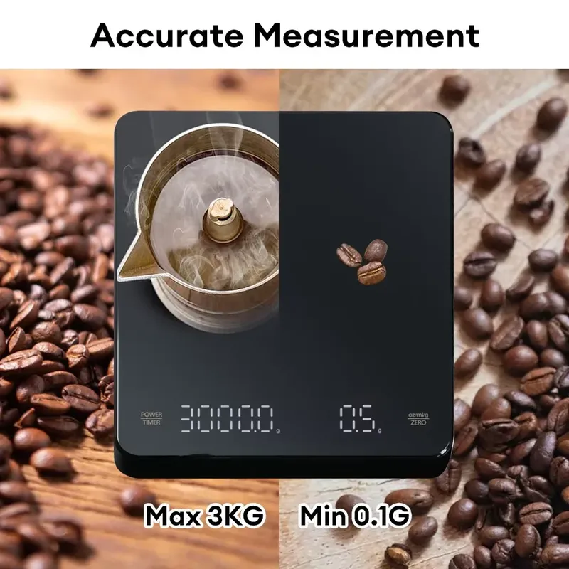 NEUE Digitale Espresso-Kaffeewaage mit Timer zum Übergießen von Tropf-Espresso-Waage, LCD-Display, 3 kg/0,1 g, hohe Präzision, automatische Abschaltung