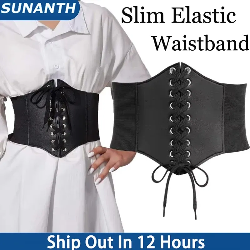 Mode Dünne Elastische Pu Hohe Taille Gürtel Frauen Vintage Elegante Einfache Spitze-up Schwarz Punk Und Gothic Täglichen Breiten gürtel Korsett