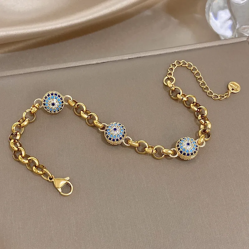 Greatera Blauäugiges Armband mit farbigen Strass-Steinen für Damen, neuer Stil 2026, trendige Armreifen aus Edelstahl im Metall-Design