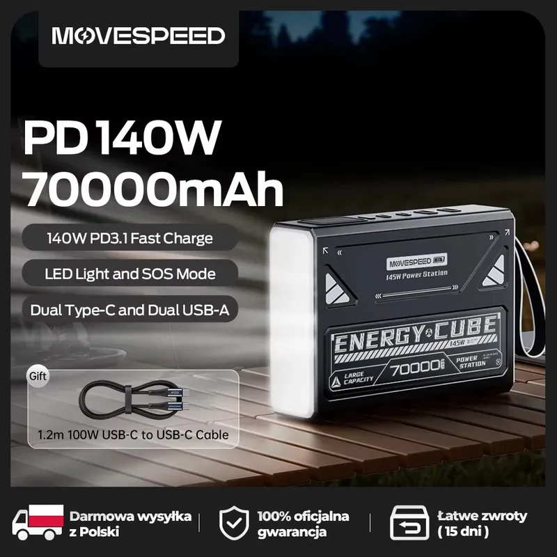 MOVESPEED Z70 Pro Max 140W Powerbank 70000mAh Schnellladung Externer Akku für MacBook Laptop Outdoor Camping Power Station