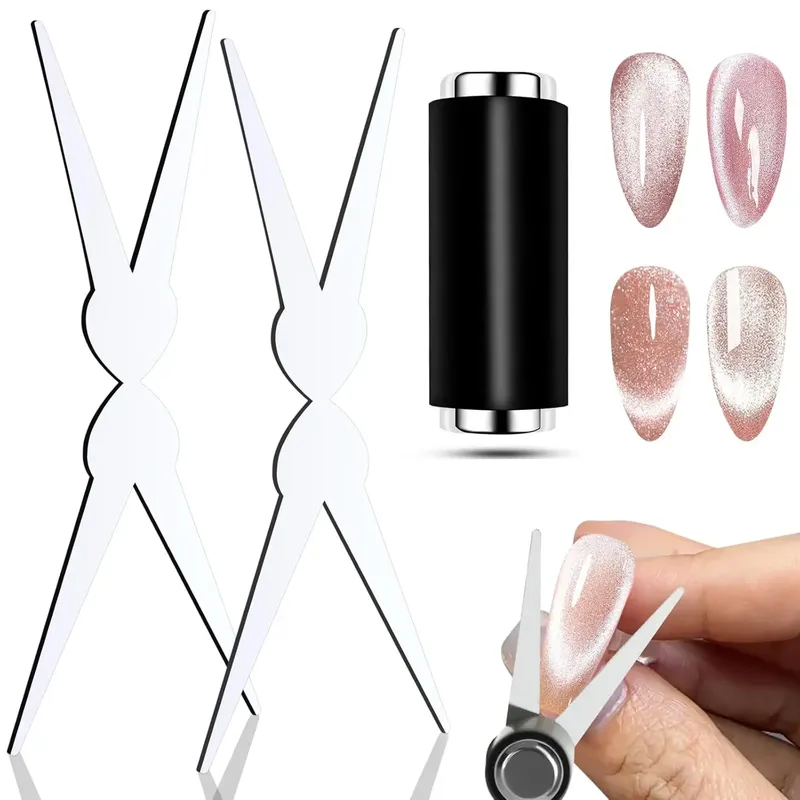 2-in-1-Katzenaugen-Nagelmagnet-Set, scherenförmiges Nagelmagnet-Werkzeug für französische Wirkung, Nagelkunst, DIY, Zuhause, Salon, Nagelzubehör, Werkzeuge