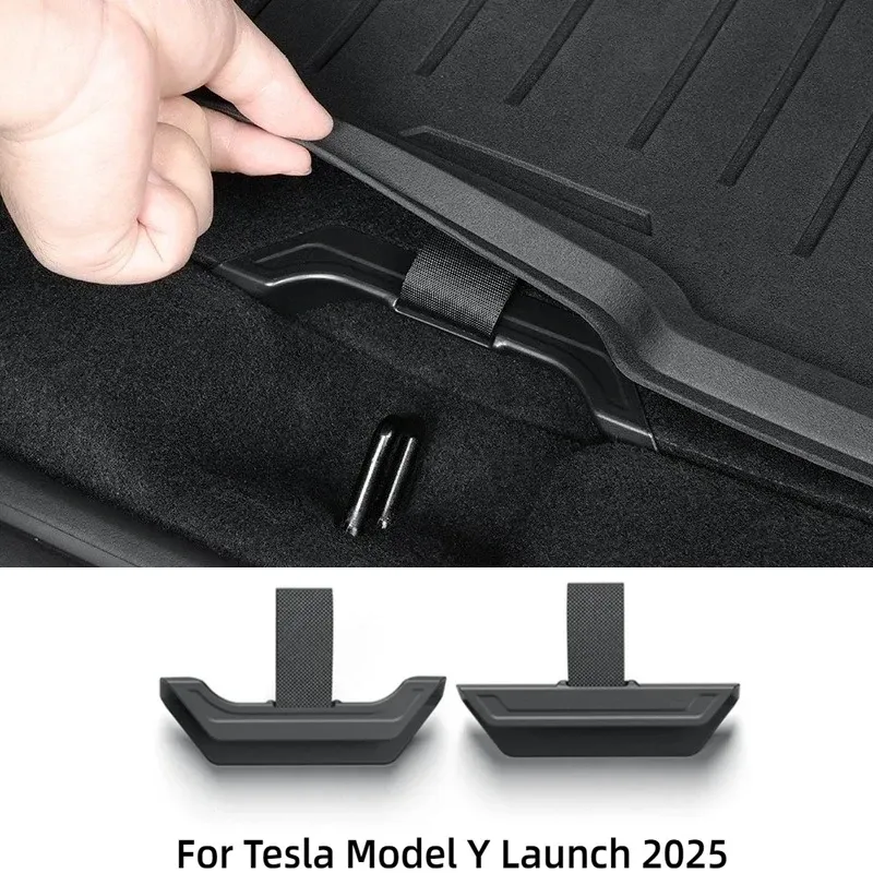 Auto Hinten Stamm Seil Ziehen String Haken Schleife Organizer für Tesla Modell Y Juniper 2025, Stamm Abdeckung Griff Auto Innen Zubehör
