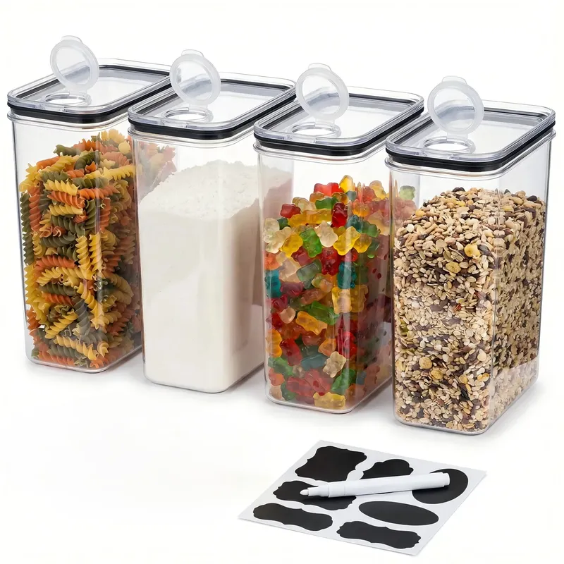 Vorratsdosen 4er Set 4L mit Deckel Luftdicht – BPA-freie Aufbewahrungsboxen für Mehl, Zucker, Müsli, Reis – Küchen Organizer mit Ausguss und Etiketten