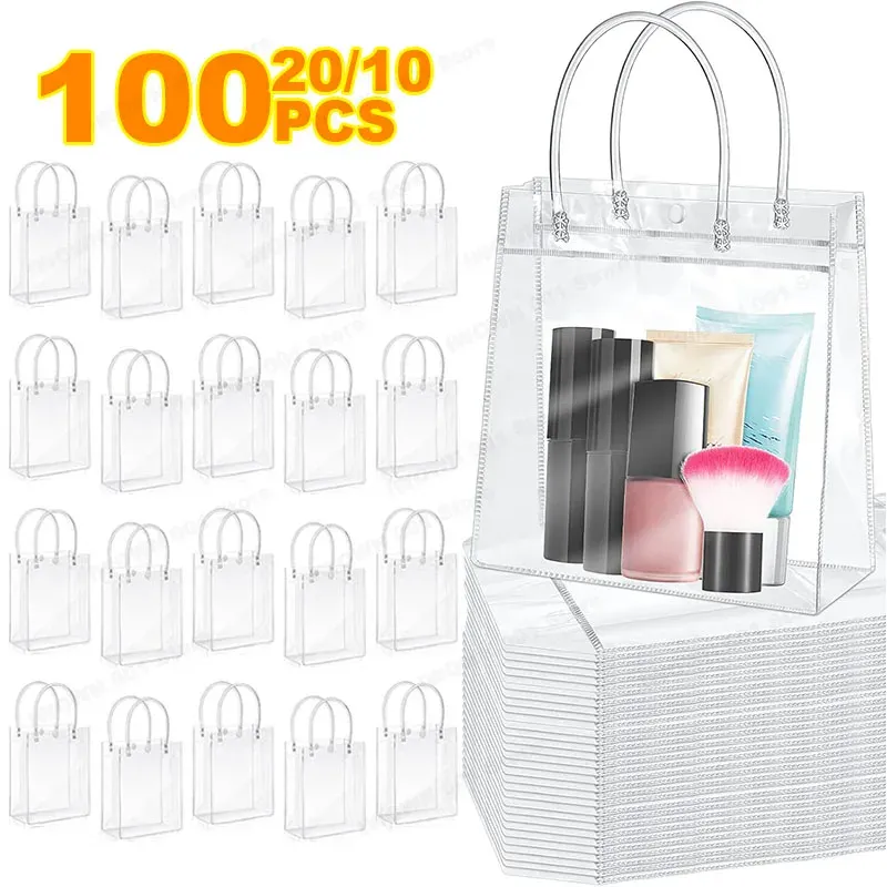 Lot transparente Geschenktüten aus weichem PVC mit Handschlaufe, durchsichtige Handtasche aus Kunststoff, Kosmetiktasche, Geschenktüte
