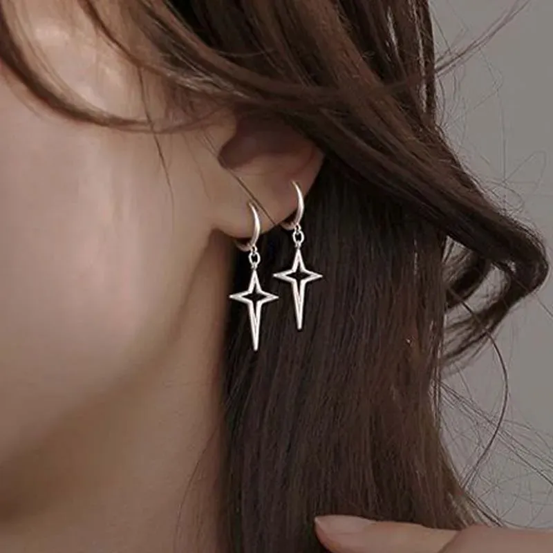 Punk Metall Hohl Stern Baumeln Ohrringe für Frauen Silber Farbe Vintage Kreuz Tropfen Ohrringe Trendy Aussage Schleife Schmuck Geschenk