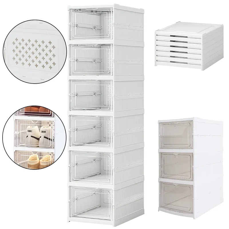 6-lagige 3-lagige Schuhbox, faltbar, transparent, für Sneaker, Schuhaufbewahrung, Organizer, Box, stapelbar, staubdicht, Schrank, Schuhregal