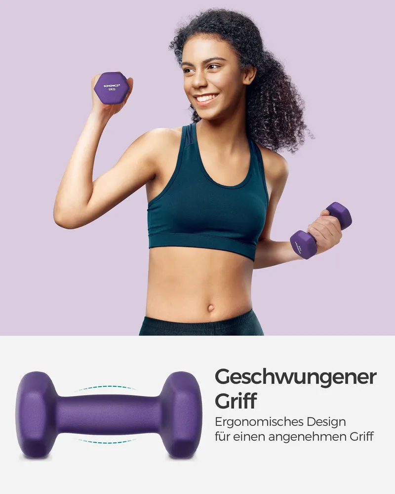 SONGMICS Kurzhantel Hanteln, (2er Set Neopren-Beschichtung, Hantelset, Kurzhanteln, Hexagon), 1KG-2KG-3KG-4KG-5KG